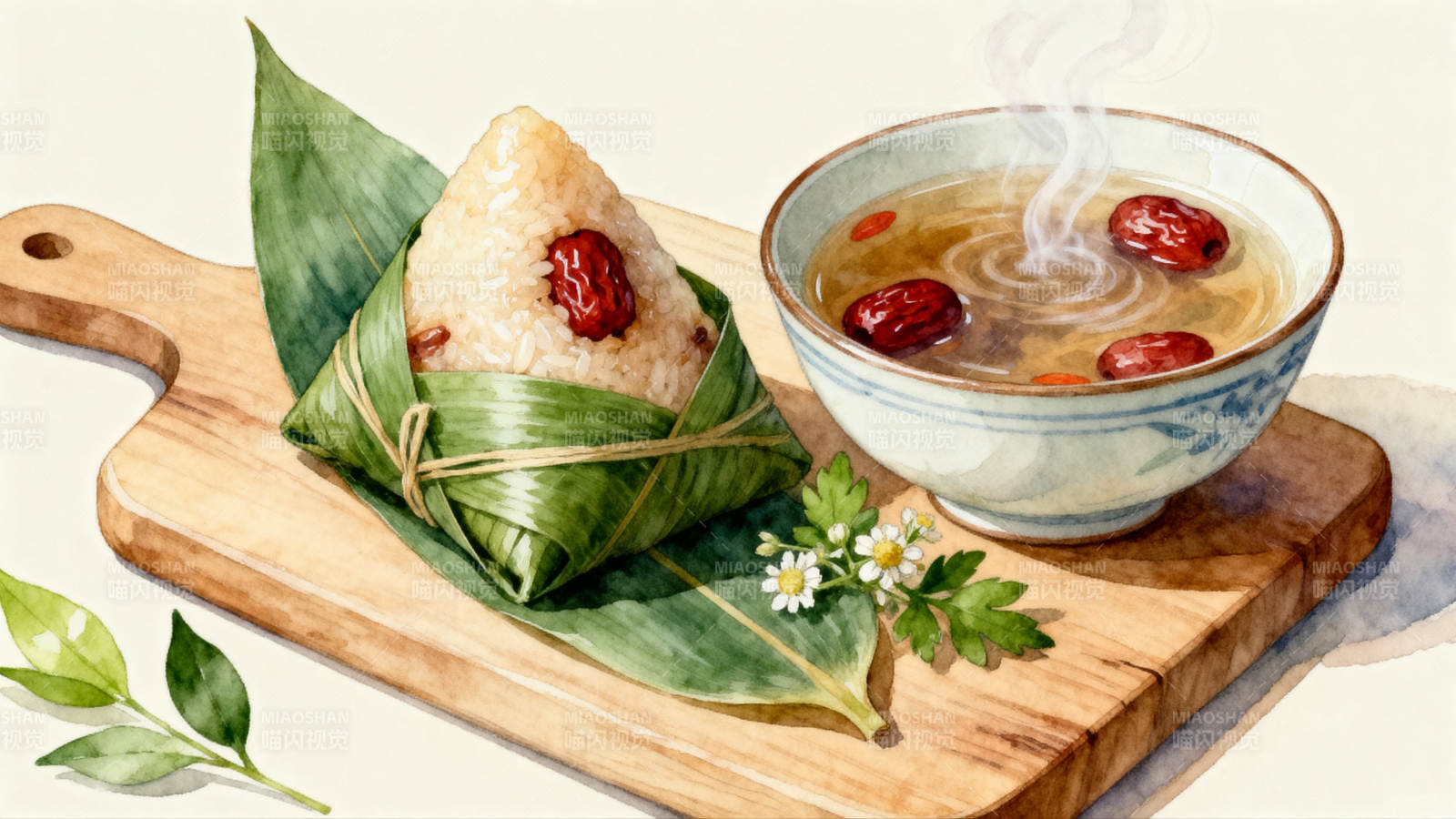 端午节粽子与红枣汤图片