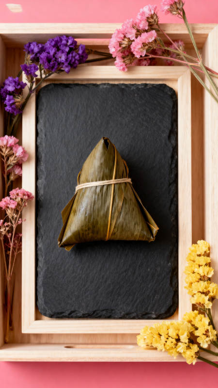 端午节粽子与花的搭配图片