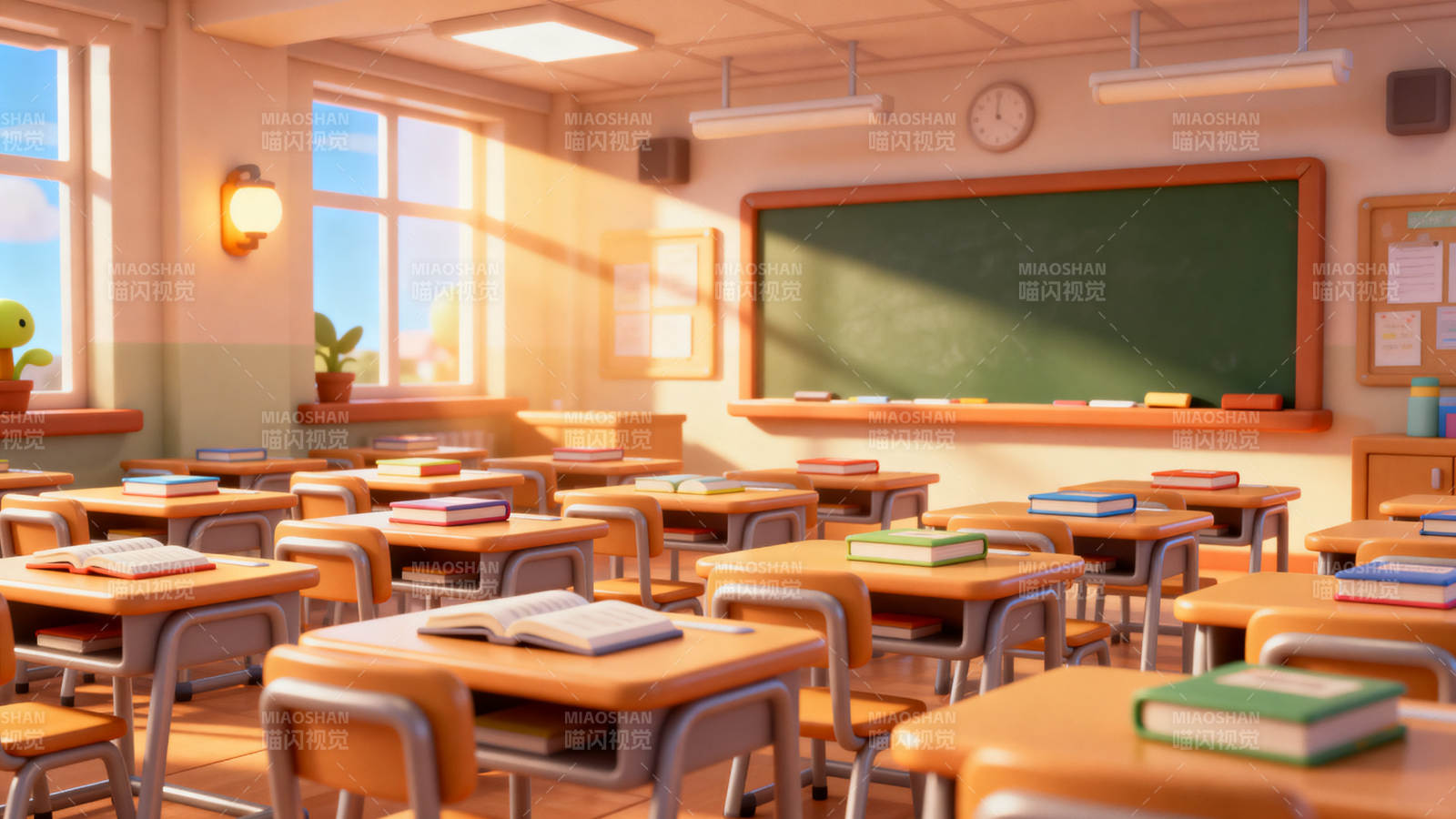 阳光教室黑板桌椅课堂图片