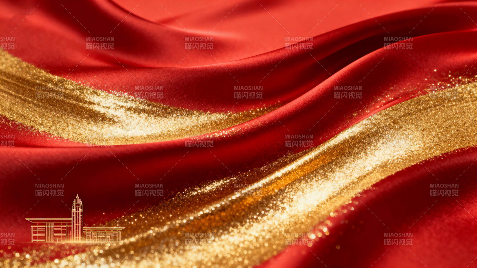 红色绸缎金色纹理背景图片