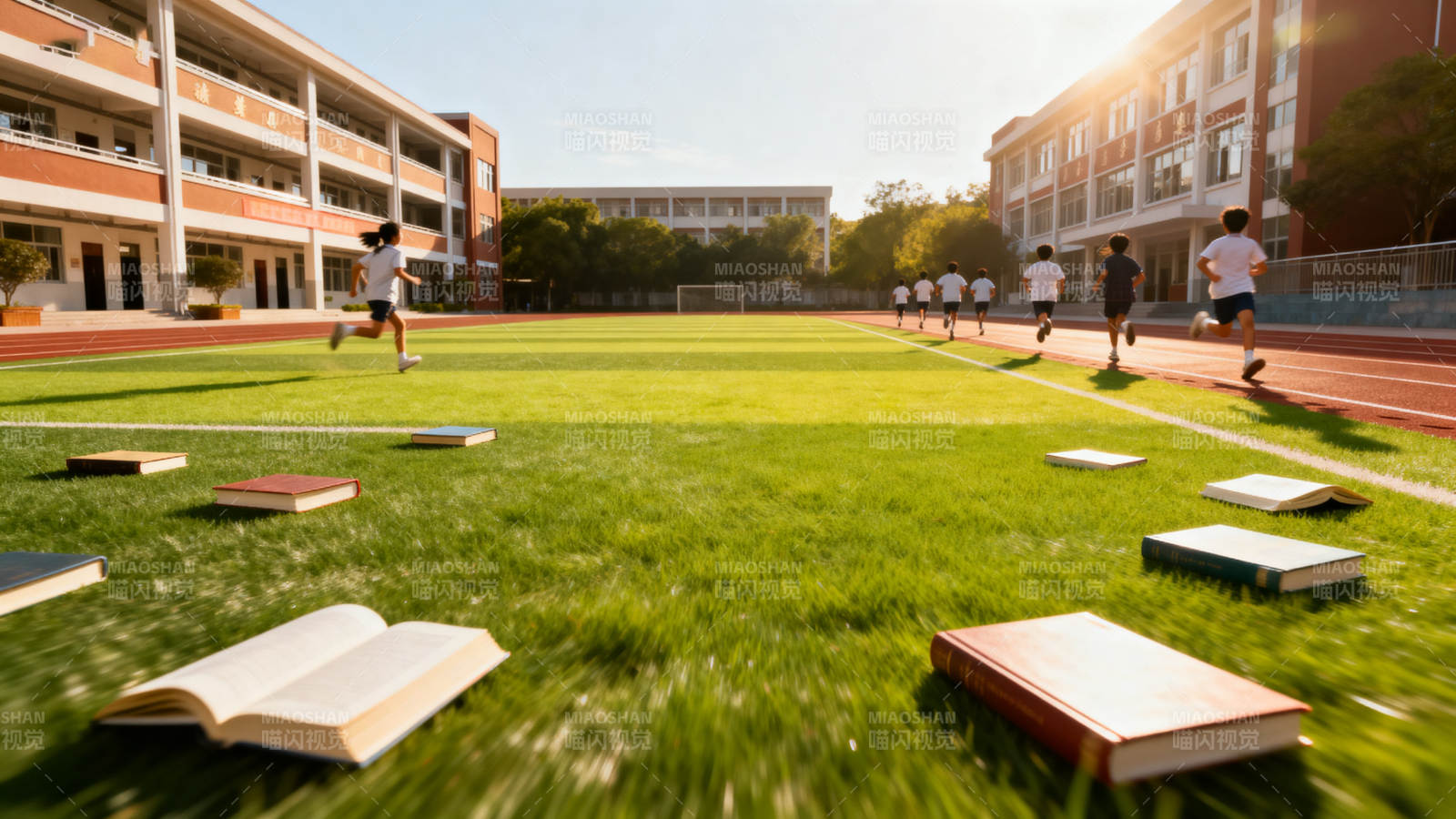 校园操场上的运动与学习图片