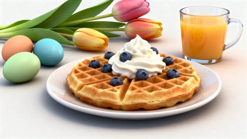 华夫饼与橙汁的早餐图片