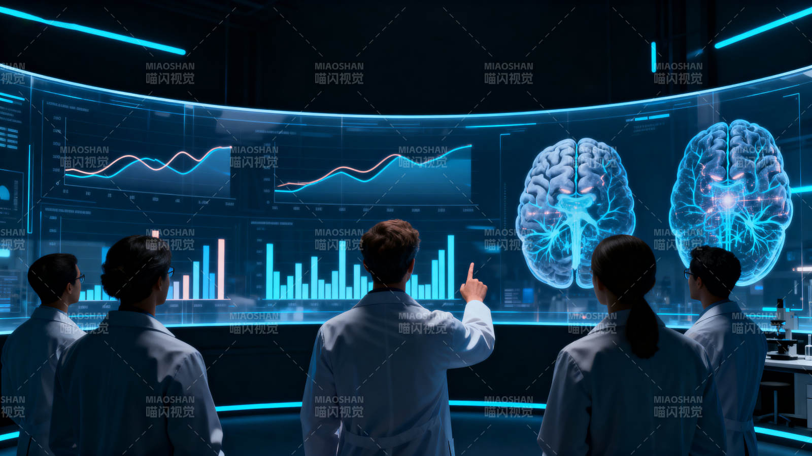 科学家研究大脑数据科技图片