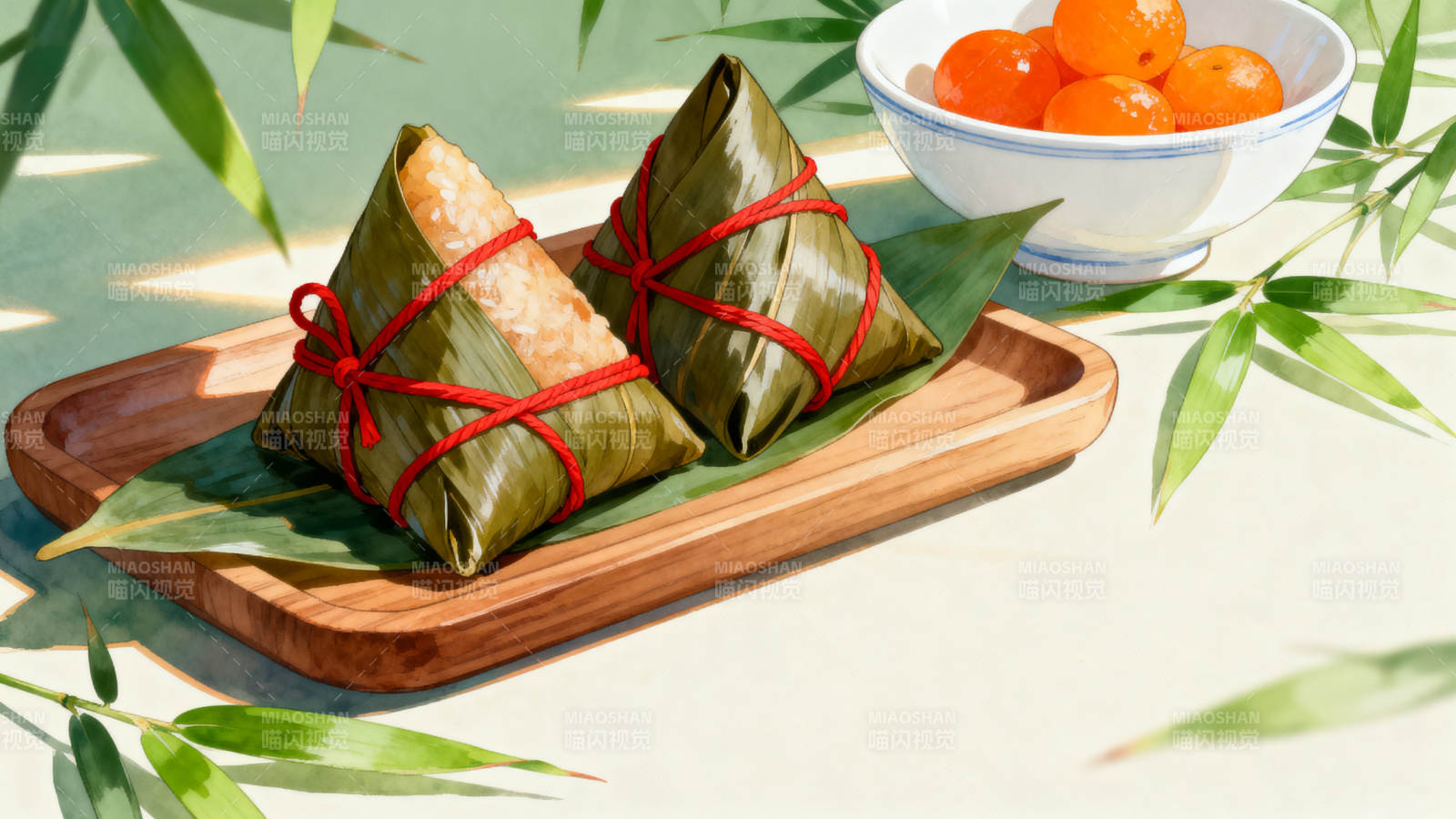 端午节粽子与竹叶图片