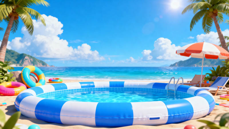 夏日海滩充气泳池图片
