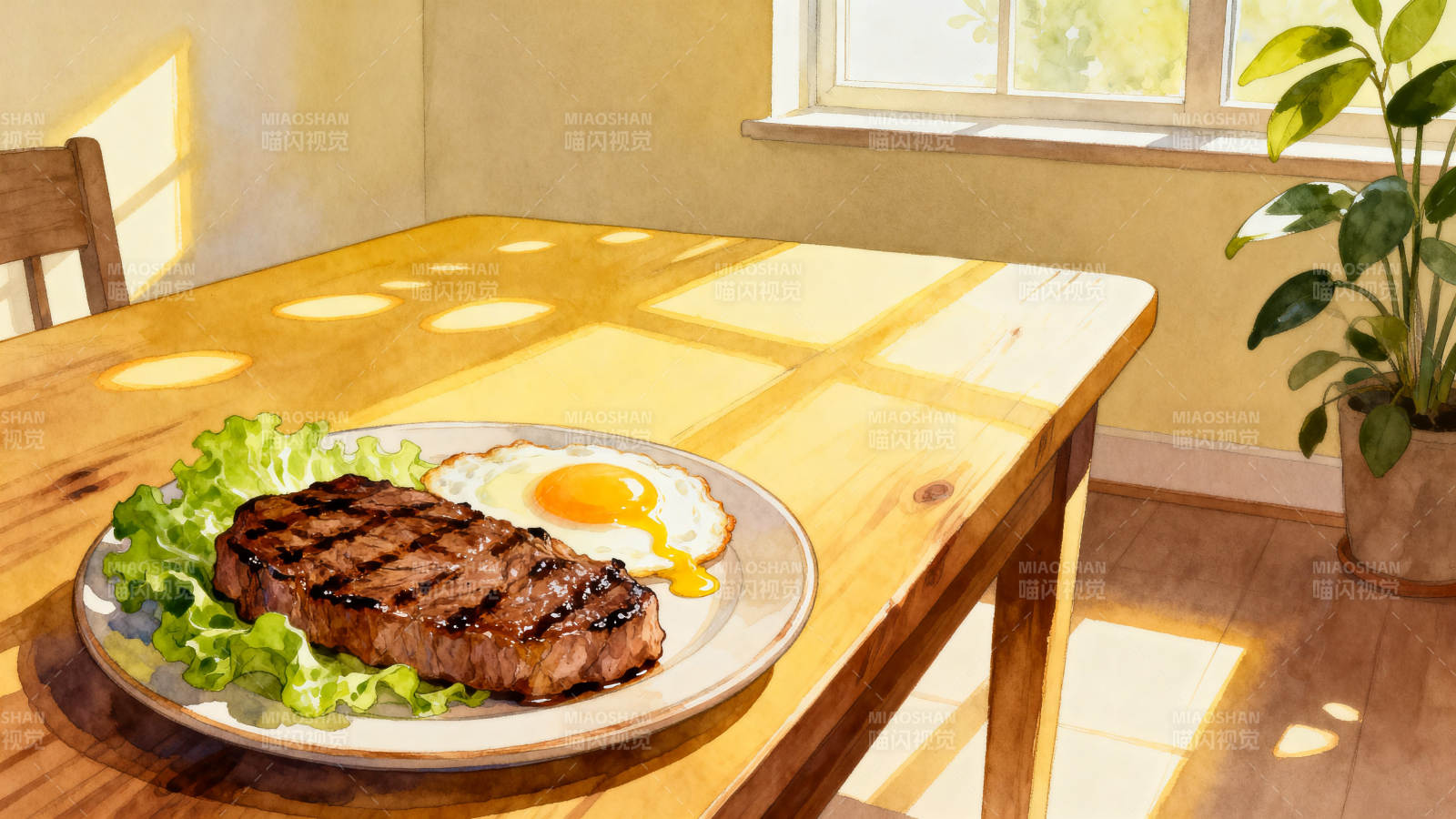 阳光早餐牛排煎蛋图片