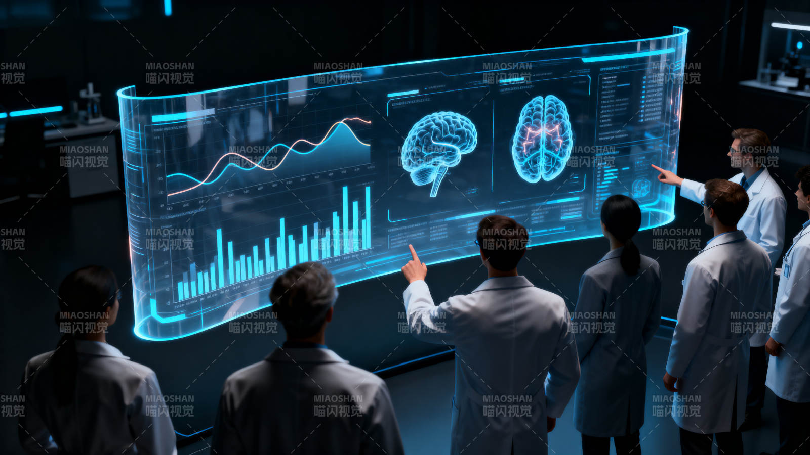 医生讨论脑部数据科技屏幕图片
