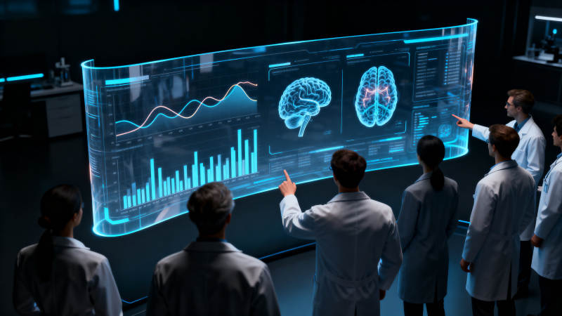 医生讨论脑部数据科技屏幕图片