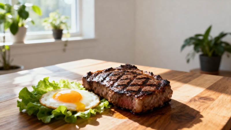 牛排与煎蛋的美味搭配图片