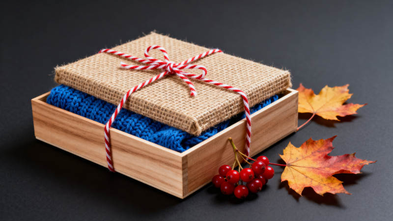 秋季礼物盒与针织围巾图片