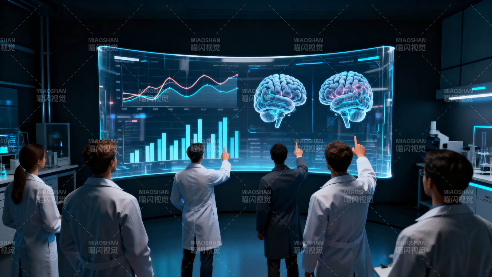 科学家讨论大脑数据研究图片