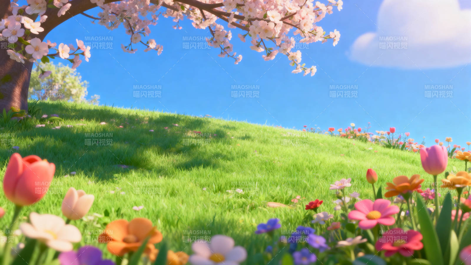 春日花海与樱花树图片