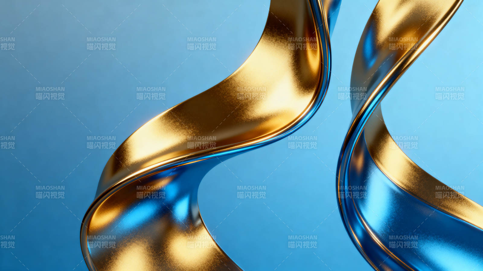 金色蓝色抽象丝带图片