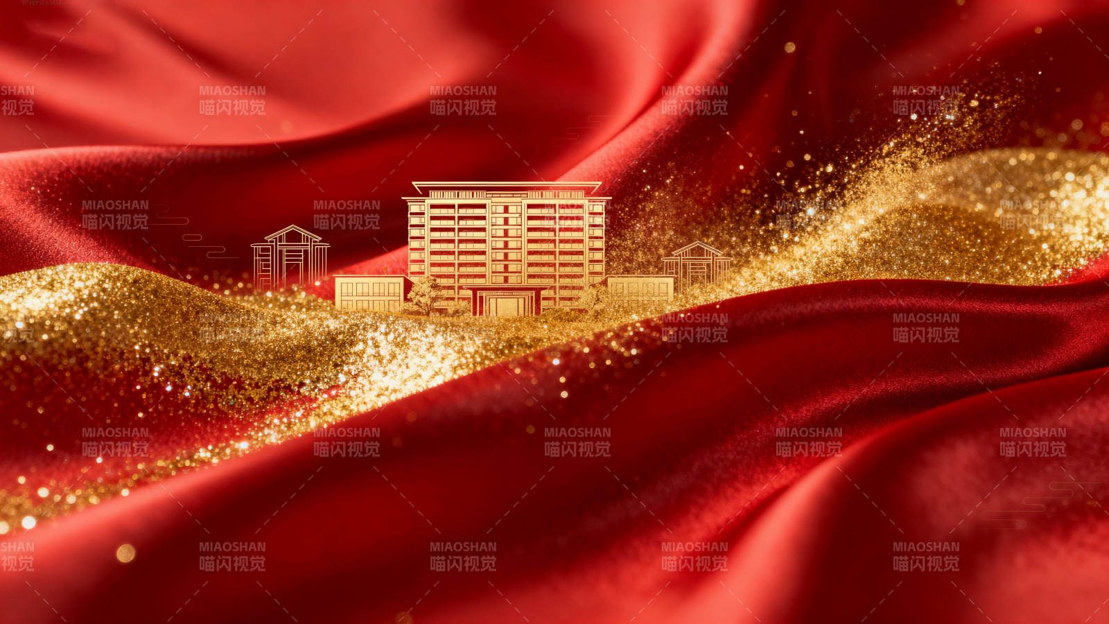 金色建筑红色绸缎图片