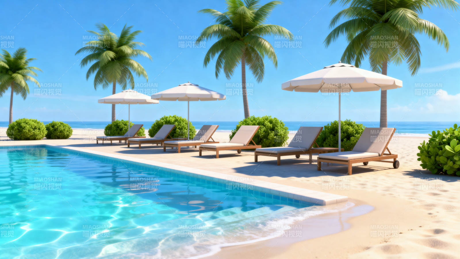 热带海滩泳池度假图片