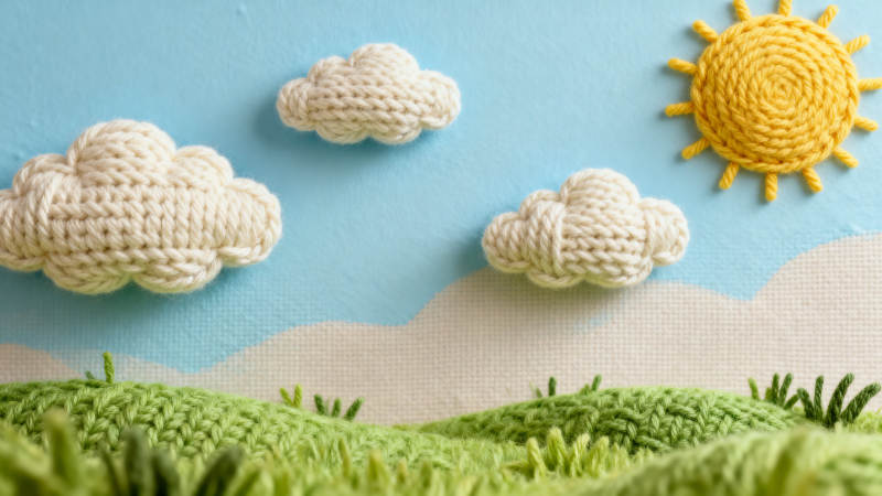 针织天空与云朵的温馨场景图片