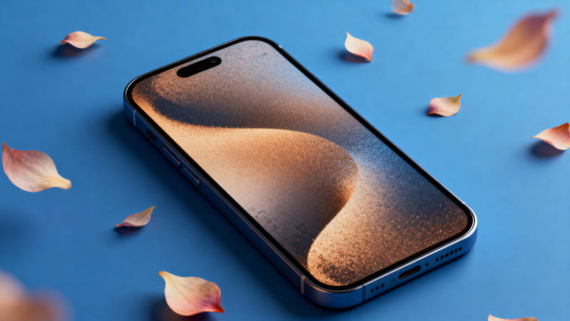 蓝色背景手机与花瓣图片