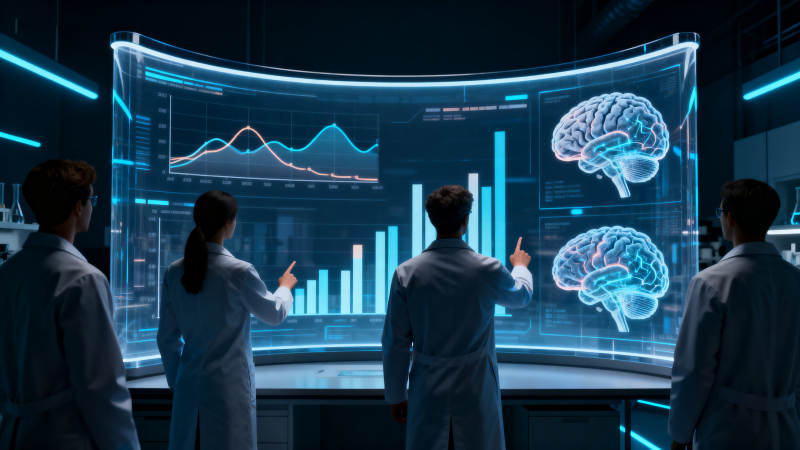 科学家研究脑部数据科技图片