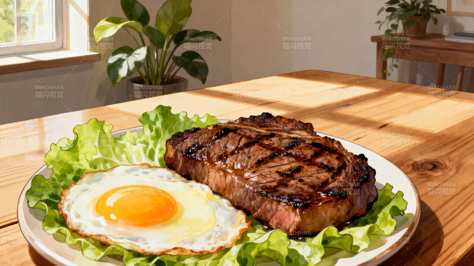 牛排煎蛋阳光早餐图片