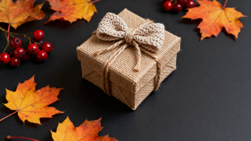 秋季礼物与枫叶装饰图片
