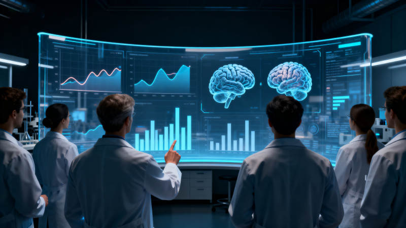 科学家研究大脑数据科技图片