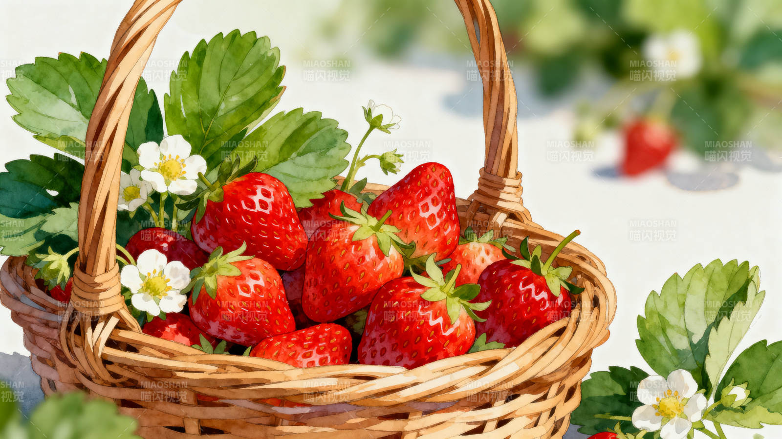 新鲜草莓装满篮子图片