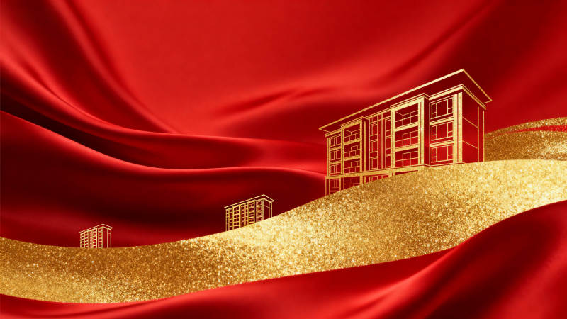 红色背景金色建筑线条图片