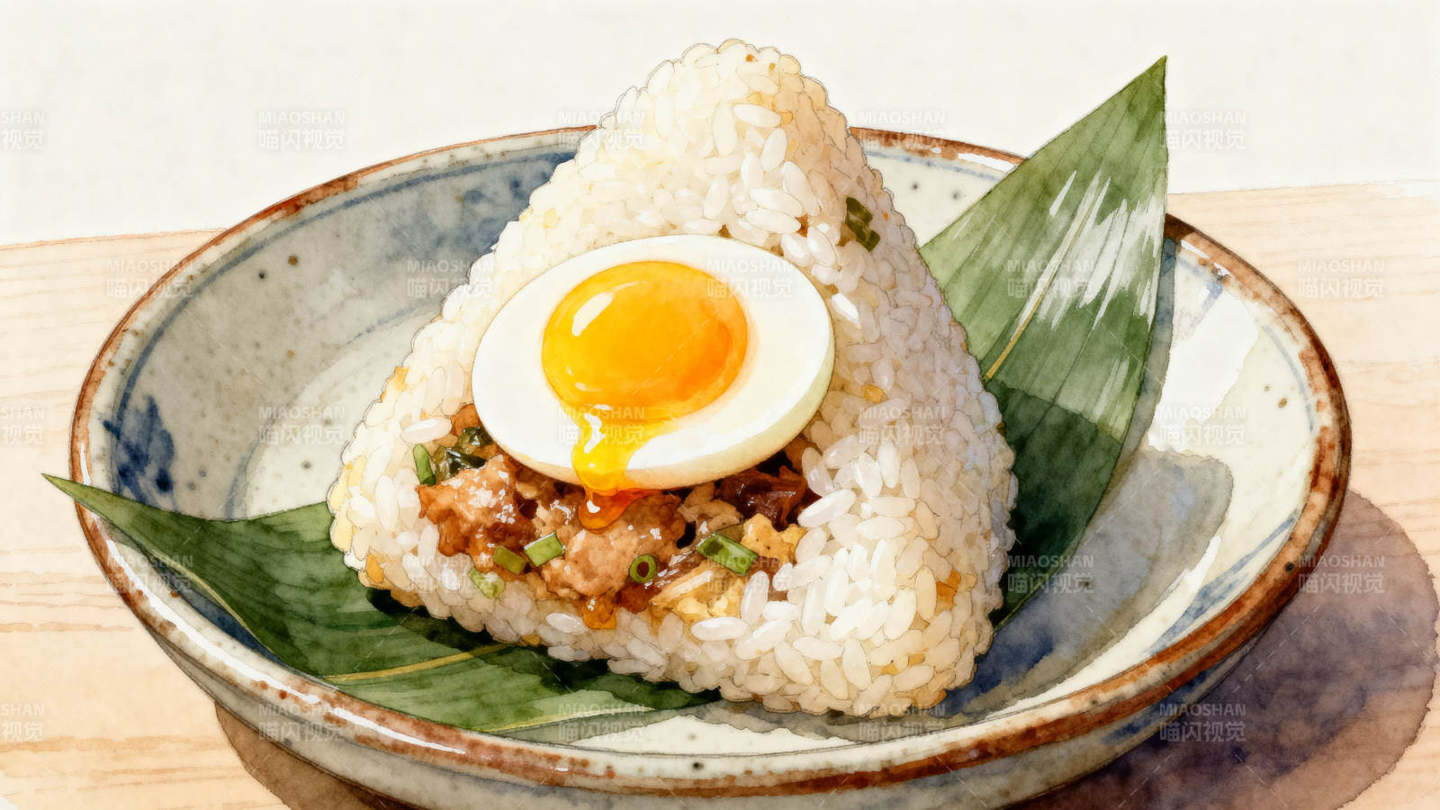 日式饭团配温泉蛋图片