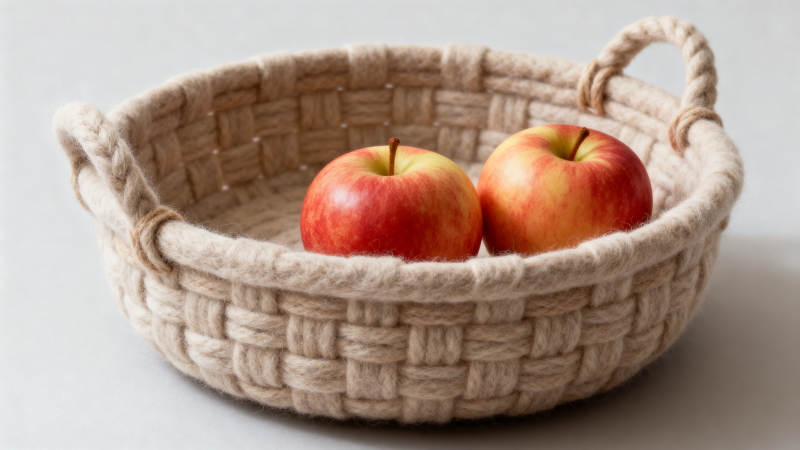 毛线编织篮子与苹果图片