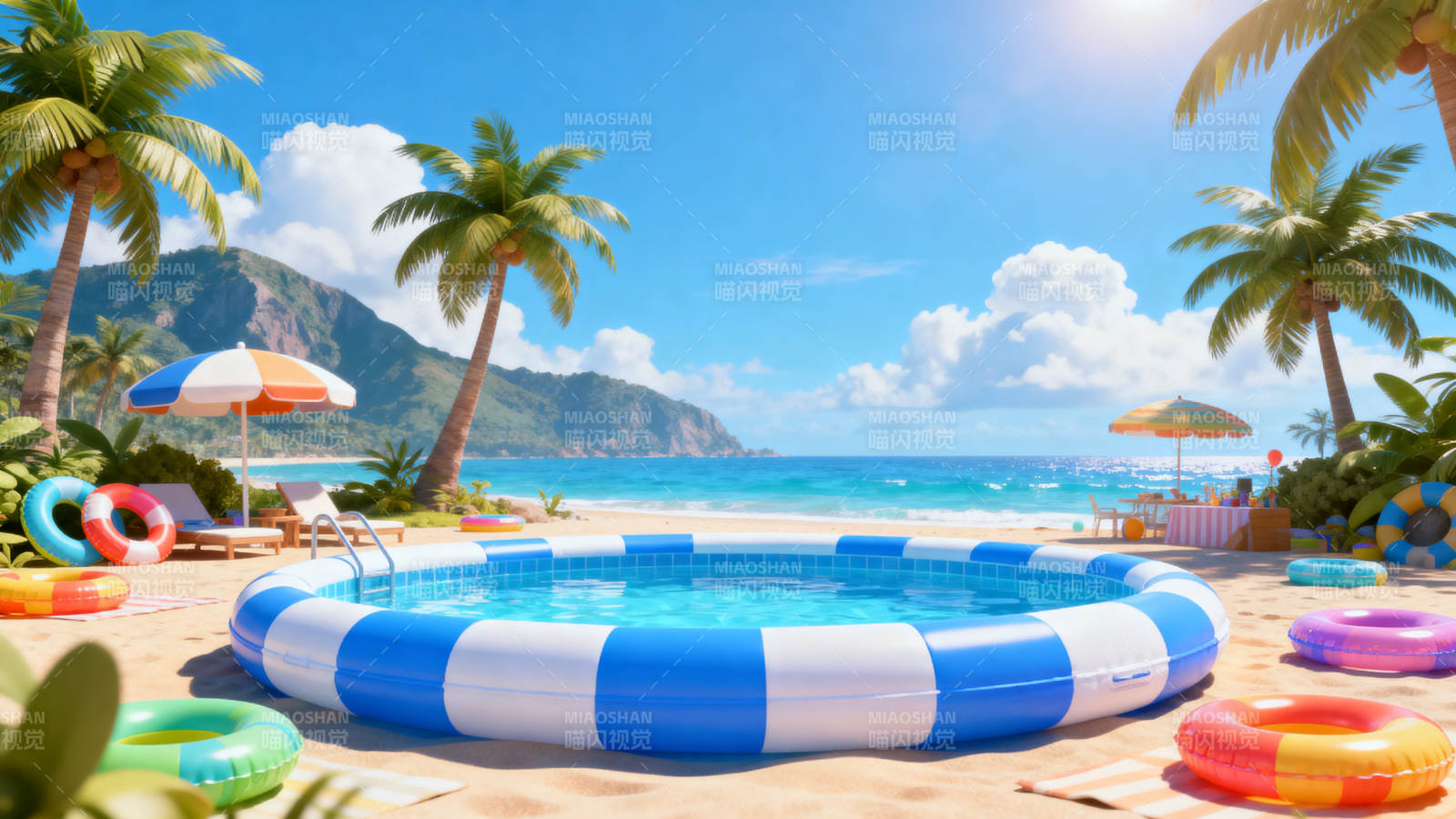 沙滩泳池夏日度假图片