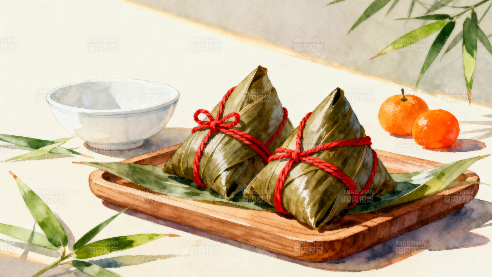 端午节粽子与竹叶图片