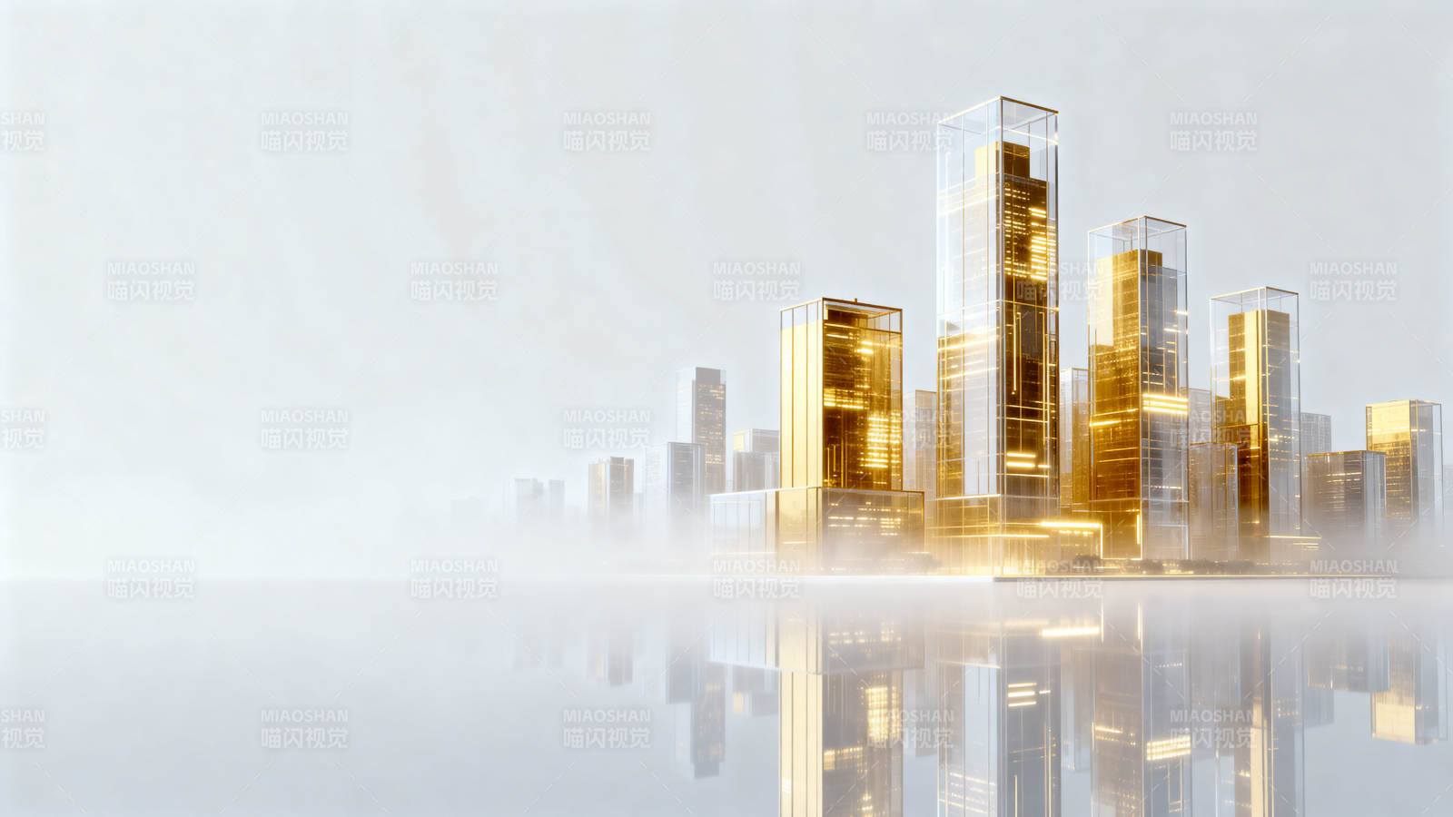 金色高楼城市倒影图片