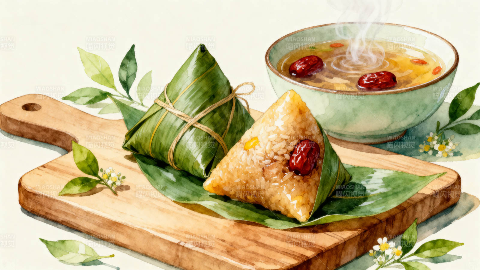 端午节粽子与红枣汤图片