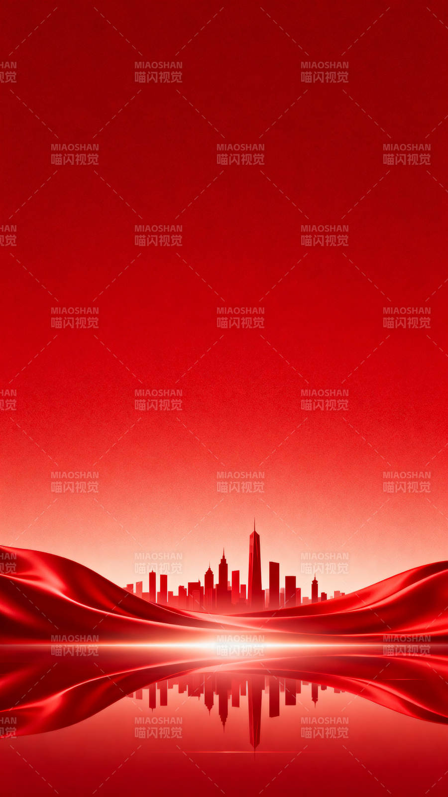 红色背景城市天际线图片