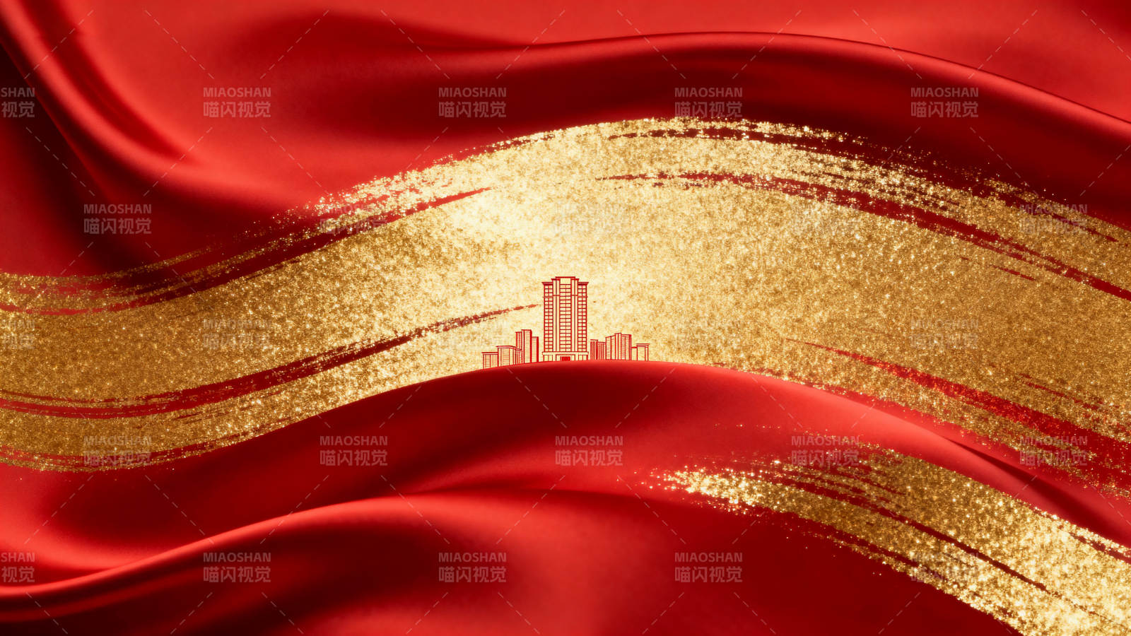 红色丝绸金色建筑背景图片