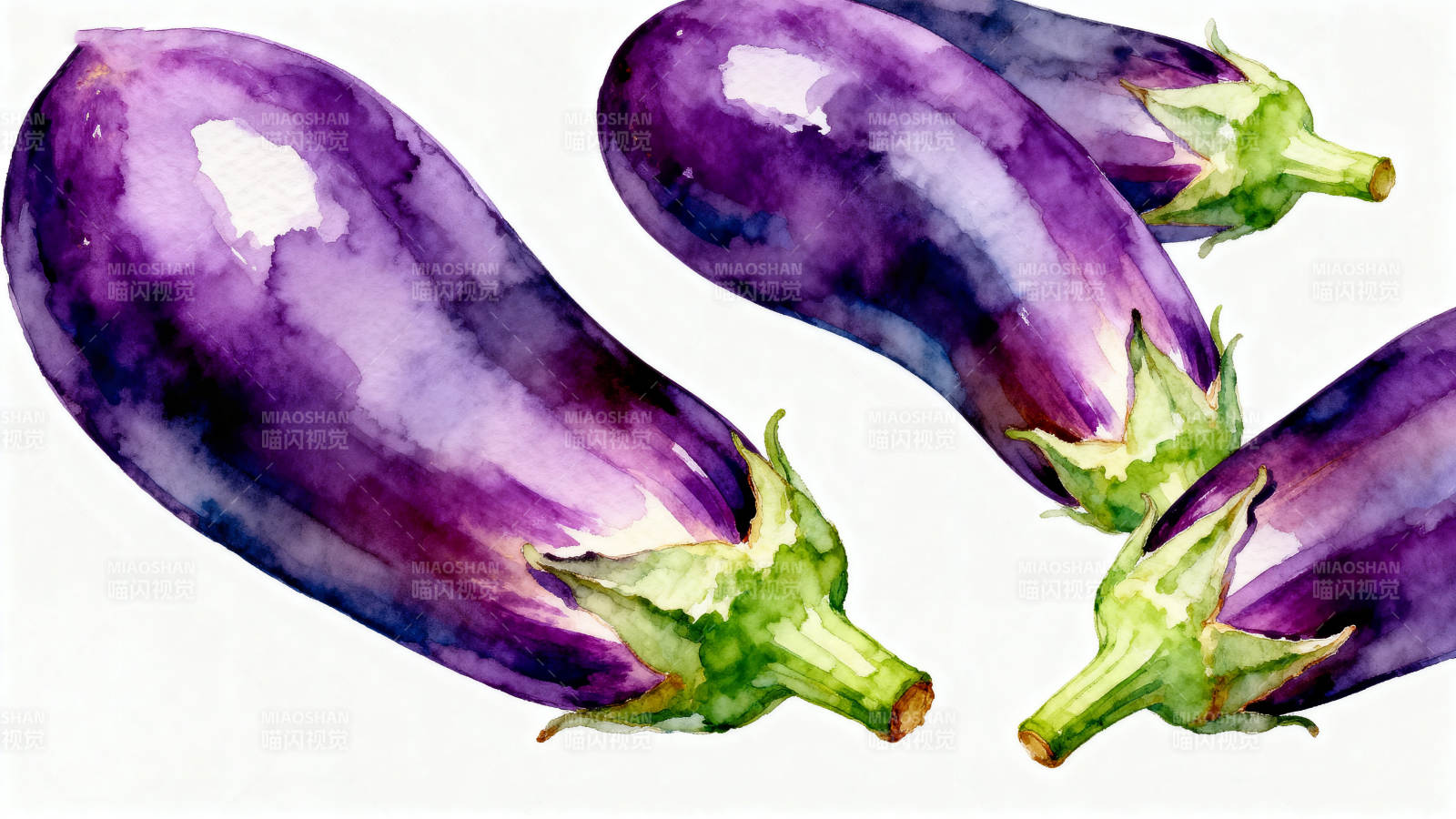 水彩茄子绘画展示图片