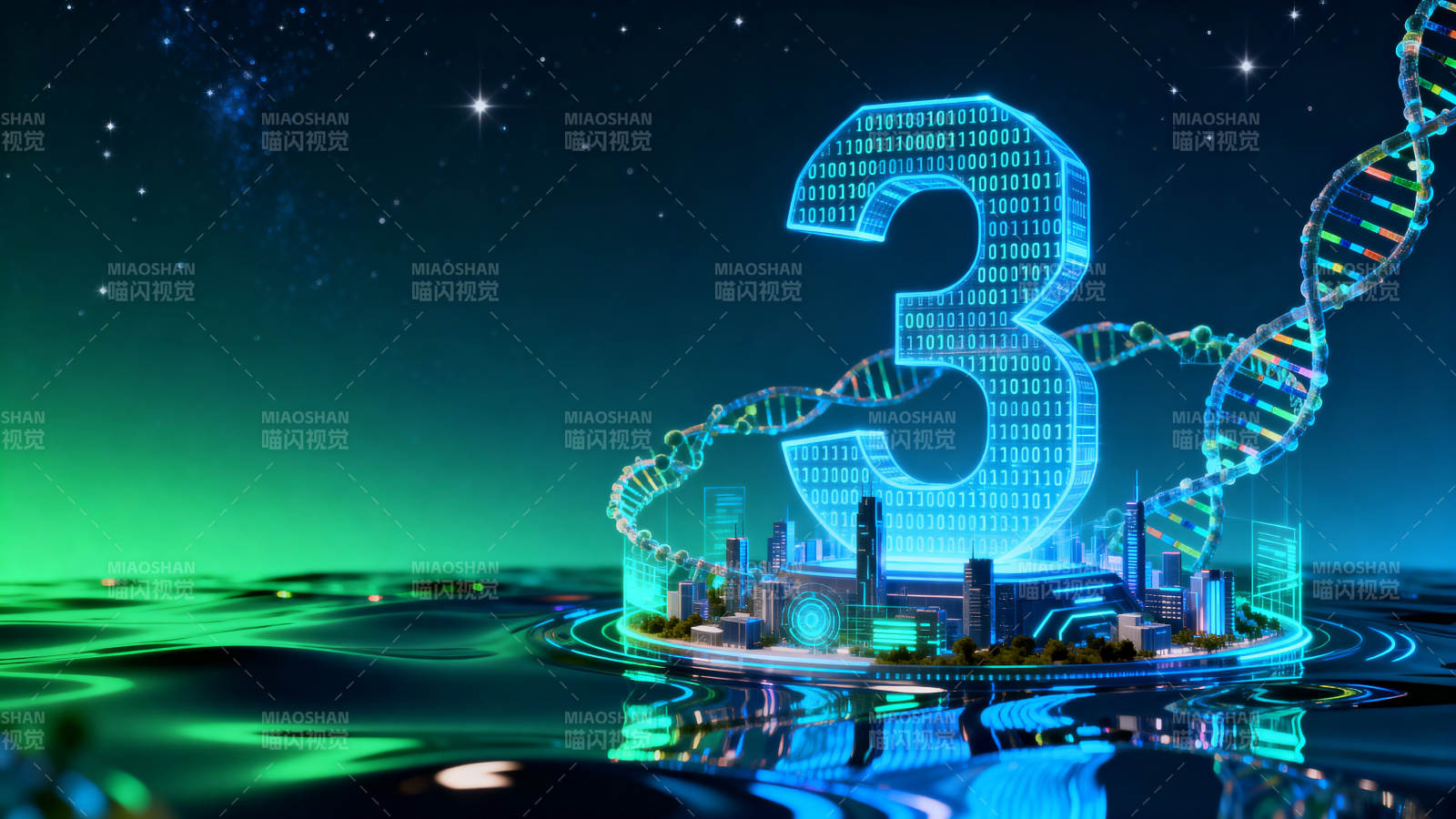科技数字城市与DNA螺旋图片