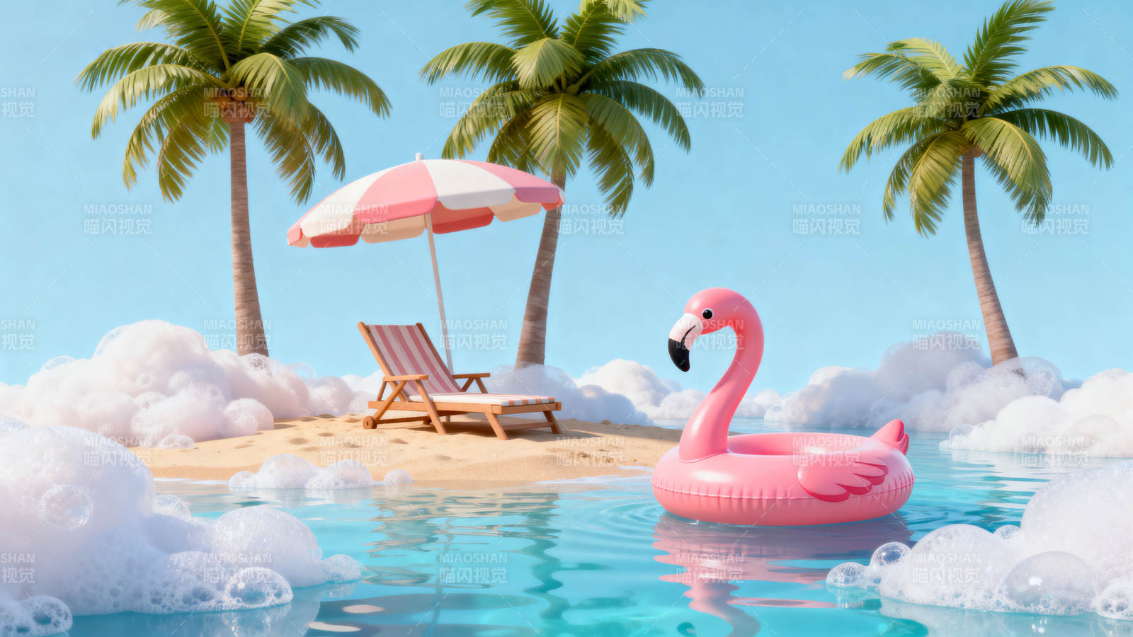 夏日海滩火烈鸟泳圈图片