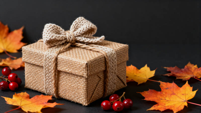 秋季礼物与落叶装饰图片