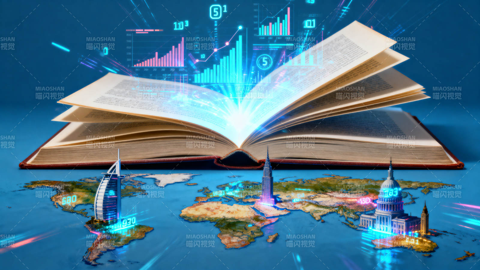 科技书籍与全球数据图片
