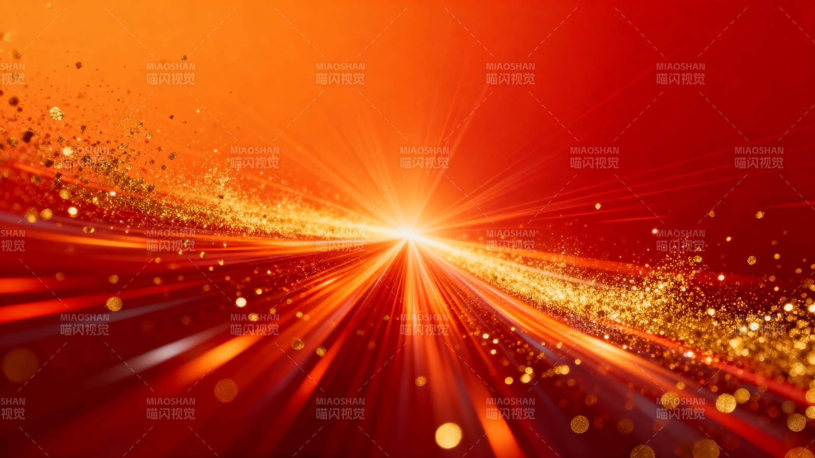 红色光束与金色粒子图片