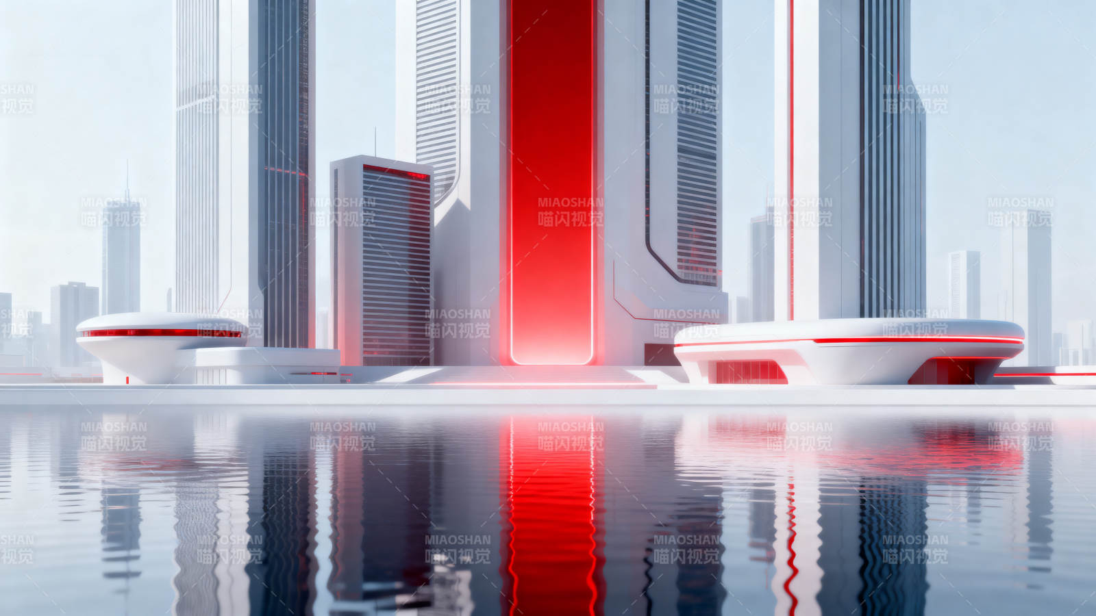 未来城市红色光带图片