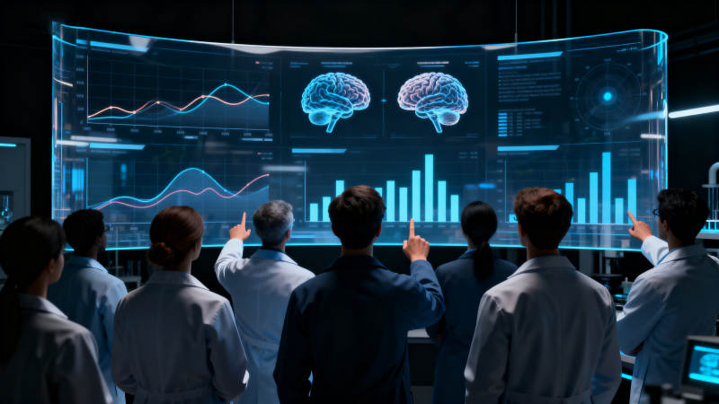 科学家研究脑部数据科技图片