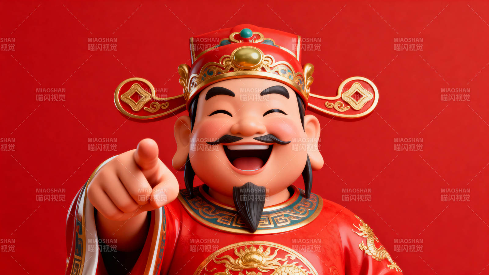 财神爷红色背景招财图片