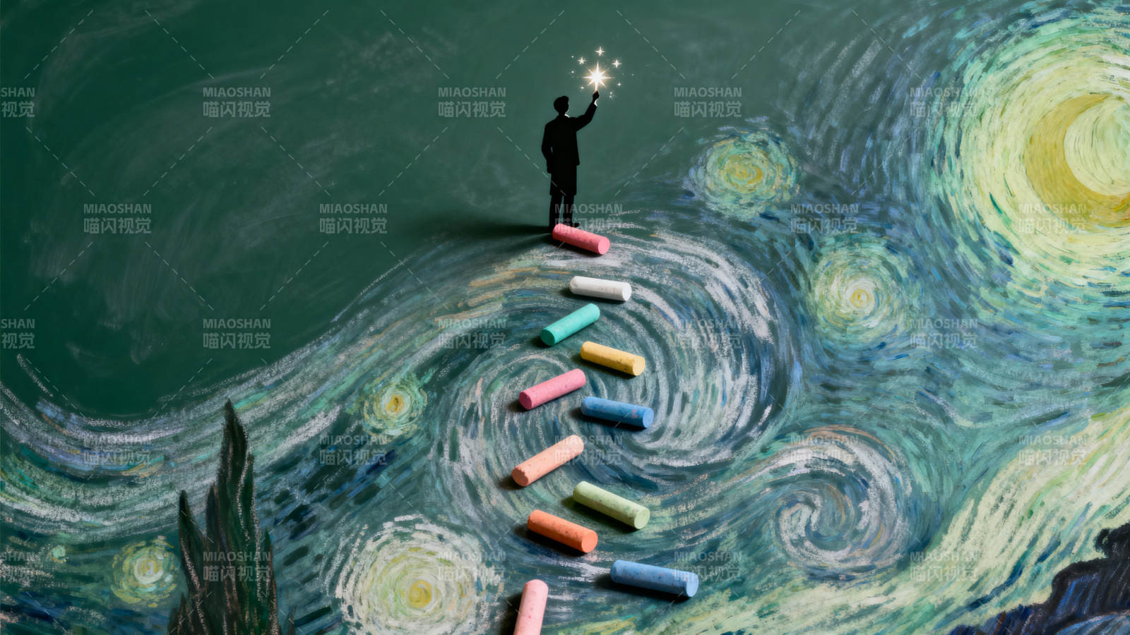 星空下的粉笔艺术图片