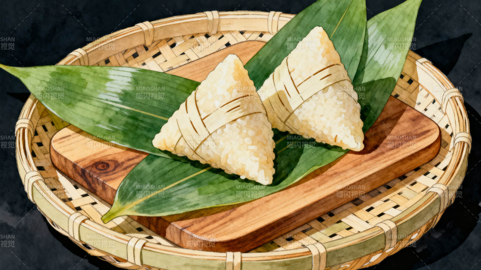 竹篮中的粽子特写图片