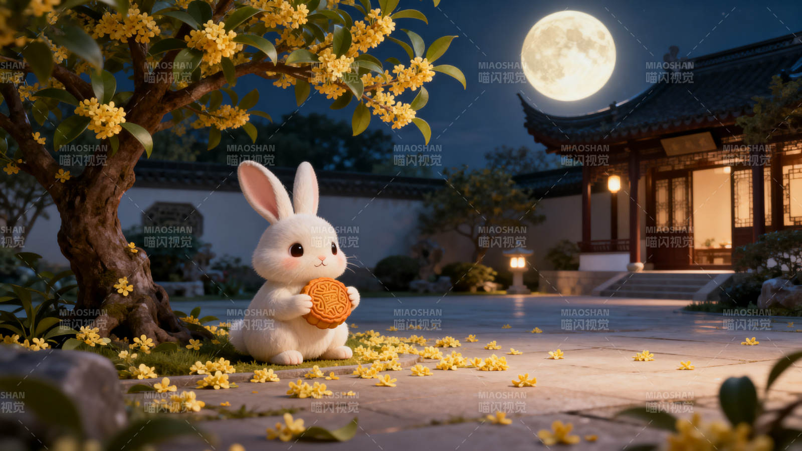 玉兔赏月中秋夜图片