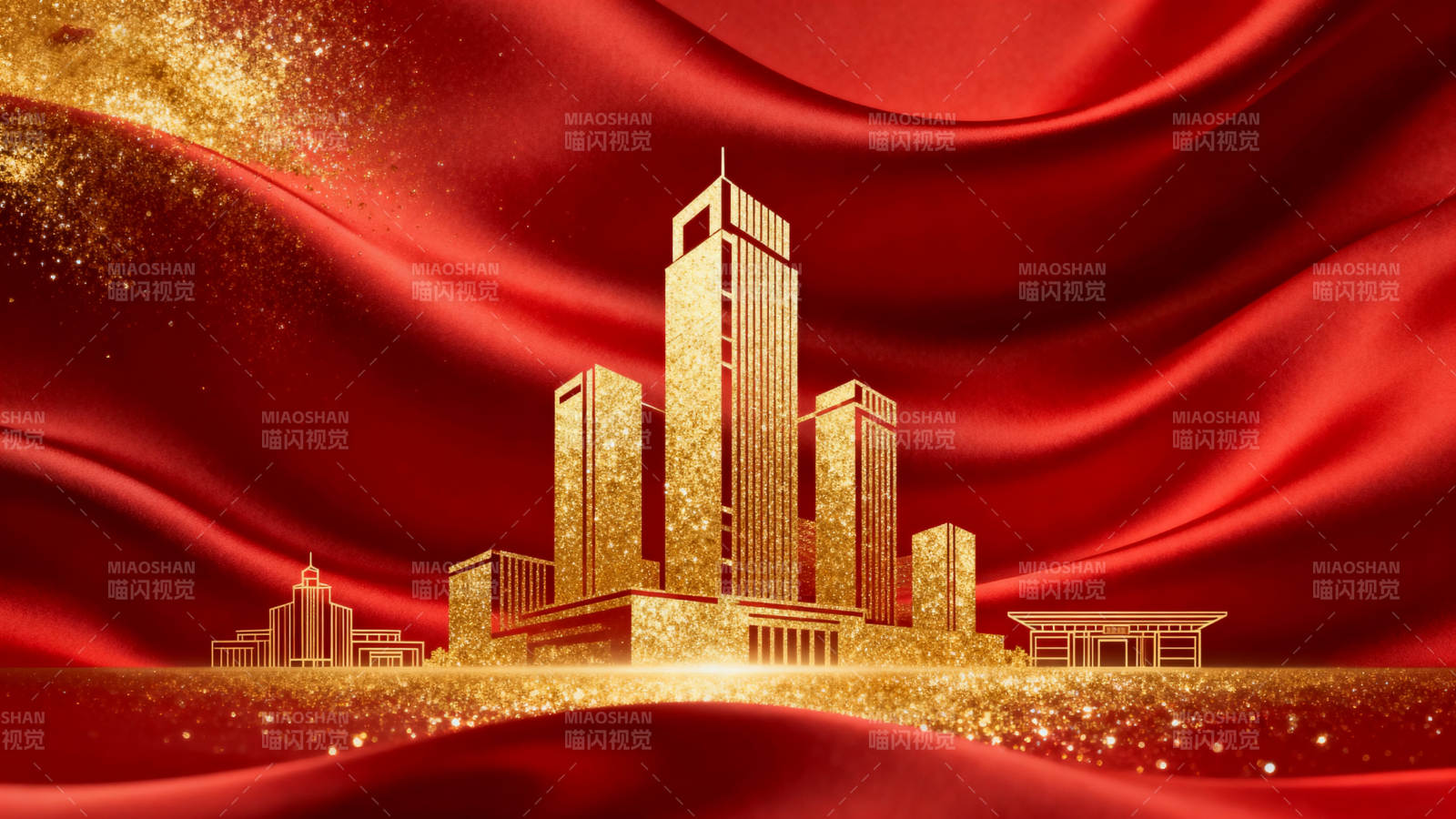 金色建筑群红色背景图片