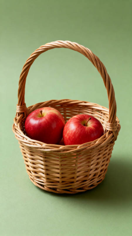 柳条篮子与红苹果图片