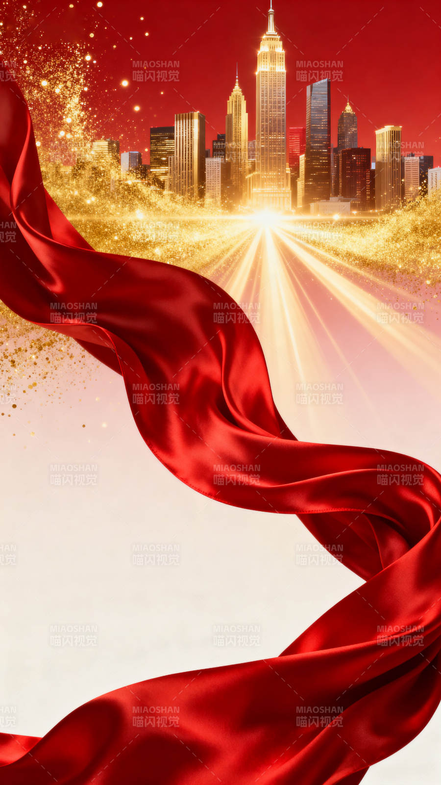 城市辉煌红绸背景图片